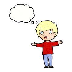 cartoon worried boy with thought bubble N33