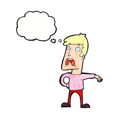 cartoon complaining man with thought bubble N10