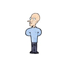cartoon evil bald man with thought bubble N10