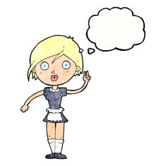 cartoon waitress making hand gesture with thought bubble N11