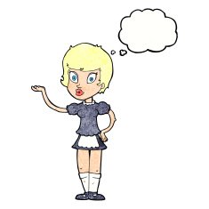cartoon waitress with thought bubble N32