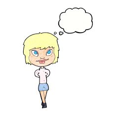 cartoon happy woman with thought bubble N270