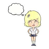 cartoon happy woman with thought bubble N271