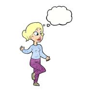 cartoon friendly woman waving with thought bubble N51