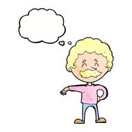cartoon man making camp gesture with thought bubble N32
