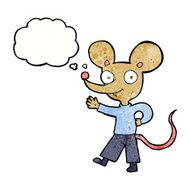 cartoon waving mouse with thought bubble N6