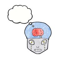 cartoon spooky robot head with thought bubble N11