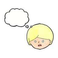cartoon unhappy boy with thought bubble N62