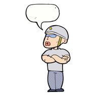 cartoon security guard with speech bubble N11