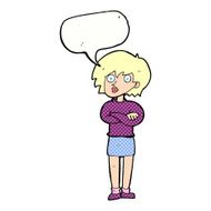 cartoon woman wit crossed arms with speech bubble N12