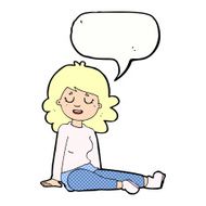 cartoon happy woman sitting on floor with speech bubble N23