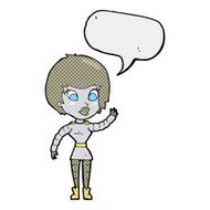 cartoon robot woman waving with speech bubble N23