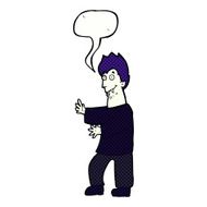 cartoon vampire waving hands with speech bubble N12
