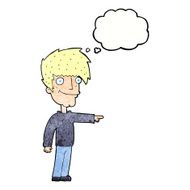 cartoon happy man pointing with thought bubble N65