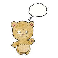 cartoon teddy bear waving with thought bubble N14