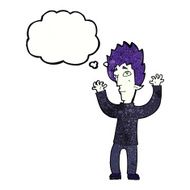 cartoon vampire giving up with thought bubble N11
