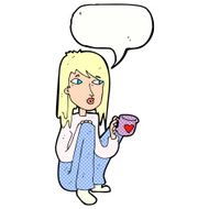 cartoon woman sitting with cup of coffee speech bubble N12