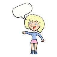cartoon waving woman with speech bubble N168