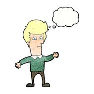 cartoon waving man with thought bubble N42