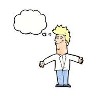 cartoon happy man with open arms thought bubble N11