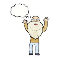 cartoon frightened old man with beard thought bubble N11