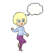 cartoon woman waving with thought bubble N355