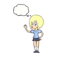 cartoon pretty woman waving with thought bubble N95