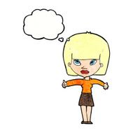 cartoon woman giving thumbs up symbol with thought bubble N73