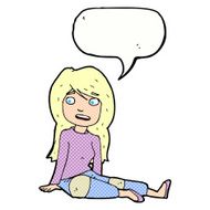 cartoon girl sitting on floor with speech bubble N12