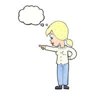 cartoon enthusiastic woman pointing with thought bubble N11