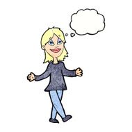 cartoon woman with no worries thought bubble N39