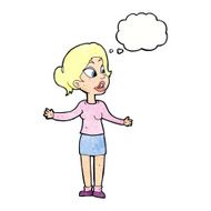 cartoon pretty woman explaining something with thought bubble N11