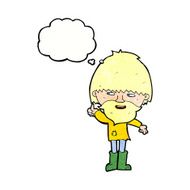 cartoon hippie man in wellington boots with thought bubble N11