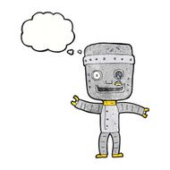 cartoon funny old robot with thought bubble N11