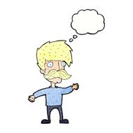 cartoon man with mustache waving thought bubble N31