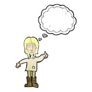 cartoon hippie man giving thumbs up symbol with thought bubble N10
