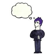 cartoon vampire with thought bubble N132