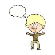 cartoon happy boy laughing with thought bubble N31