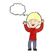 cartoon happy boy laughing with thought bubble N32