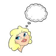 cartoon happy woman with thought bubble N273