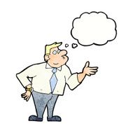 cartoon businessman asking question with thought bubble N11
