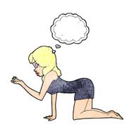 cartoon woman on all fours with thought bubble N21