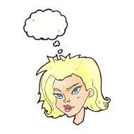 cartoon female face with thought bubble N159