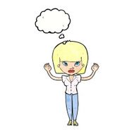 cartoon woman with raised hands thought bubble N11