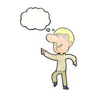 cartoon happy man dancing with thought bubble N42