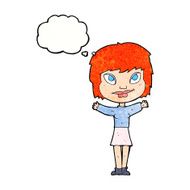 cartoon woman waving arms with thought bubble N21