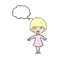 cartoon woman in dress with thought bubble N41