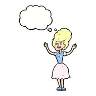 cartoon happy 1950&#039;s woman with thought bubble N11