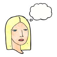 cartoon serious woman with thought bubble N21