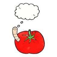 cartoon tomato with worm thought bubble N7